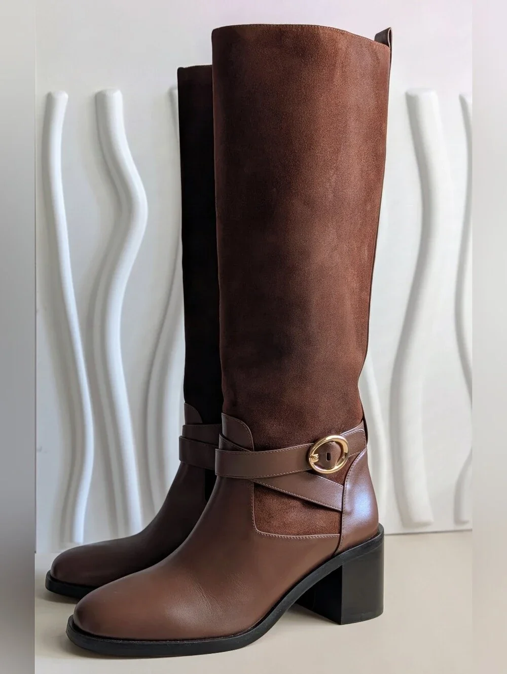 Stuart Weitzman Benni Riding Boot 55 Deep Coffee Suede Leather NWT 8